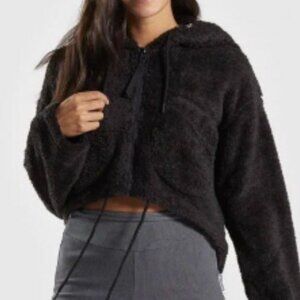Gymshark Plush Cropped Teddy Zip-Up Hoodie in Black